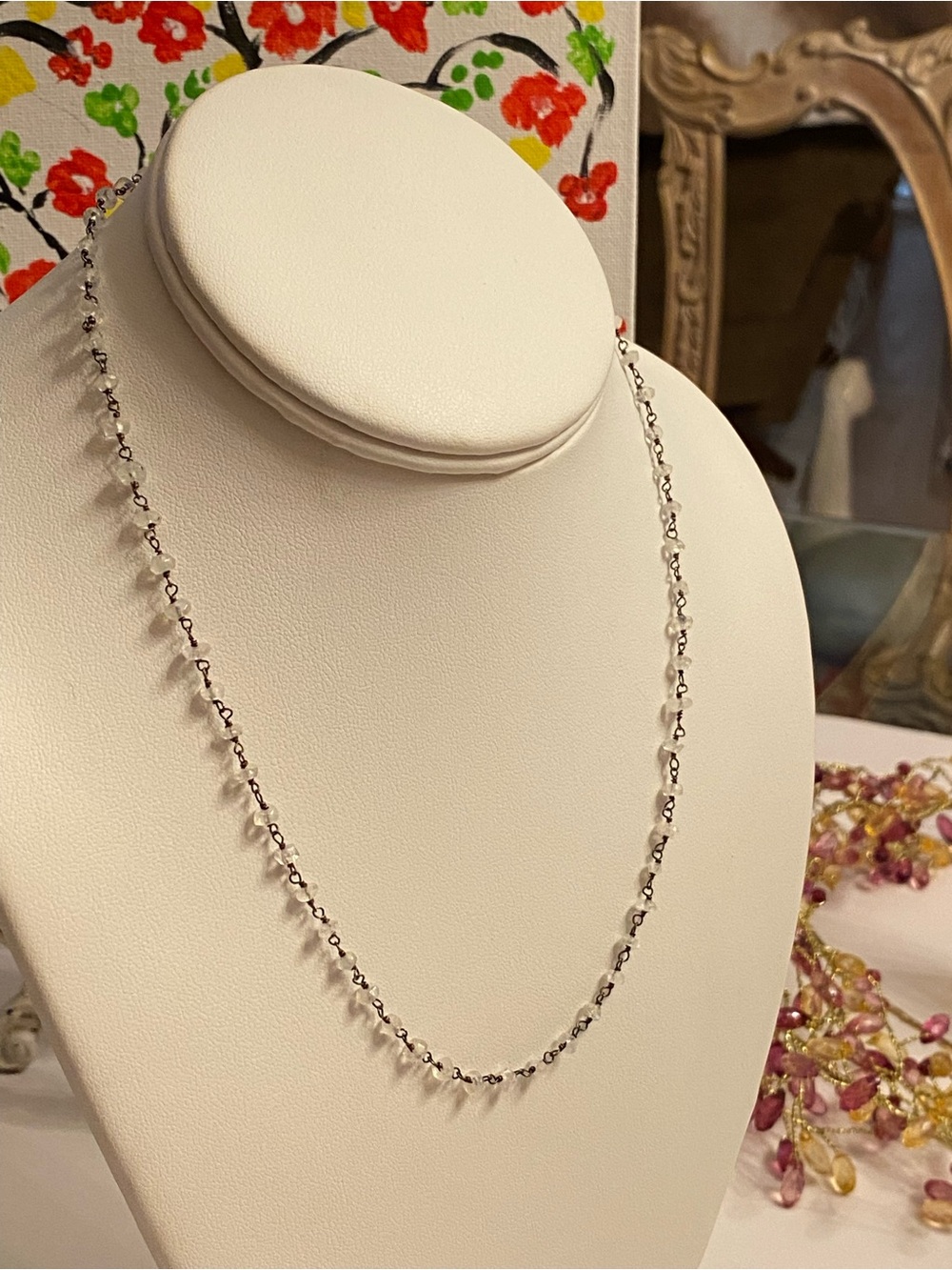 Vintage Moonstone Sterling Silver Beaded Necklace
